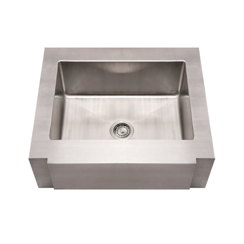 Noah's Collection Brushed Stainless Steel Commercial Single Bowl Sink with a Decorative Notched Front Apron