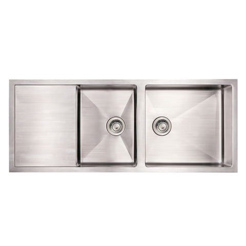 Noah's Collection Brushed Stainless Steel Commercial Double Bowl Reversible Undermount Sink with an Integral Drain Board