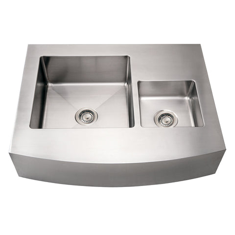 Noah's Collection Brushed Stainless Steel Commercial Double Bowl Sink with an Arched Front Apron