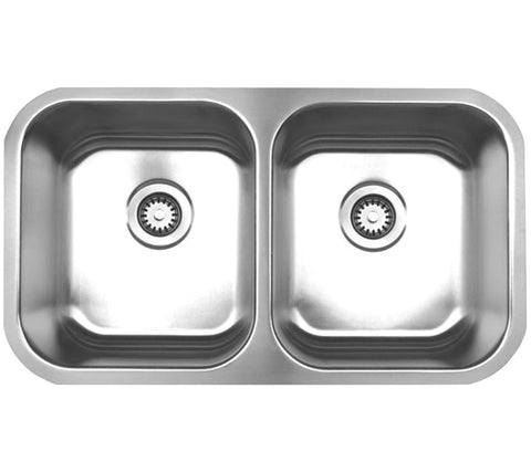 Noah's Collection Brushed Stainless Steel Double Bowl Undermount Sink