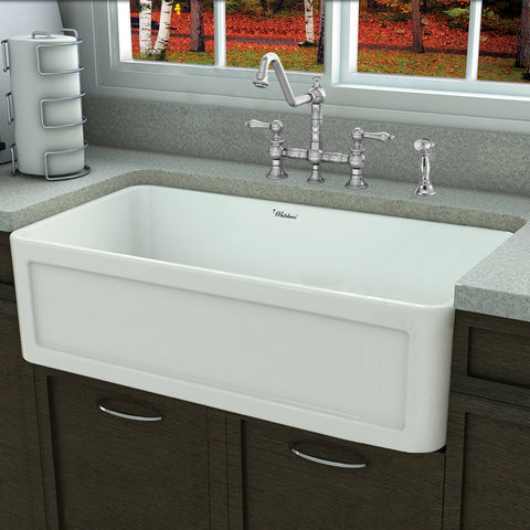 Fireclay 33" Large Reversible Sink with Concave Front Apron on One Side and a Plain Front Apron on the Other