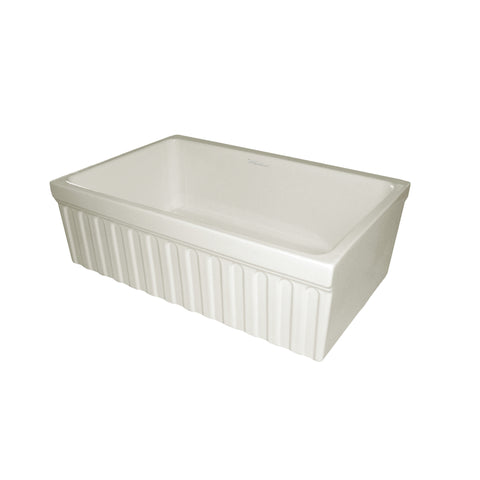 Farmhaus Fireclay Quatro Alcove Reversible Sink with a Fluted Front Apron and Decorative 2 1/2" Lip on One Side and 2" Lip on the Opposite Side