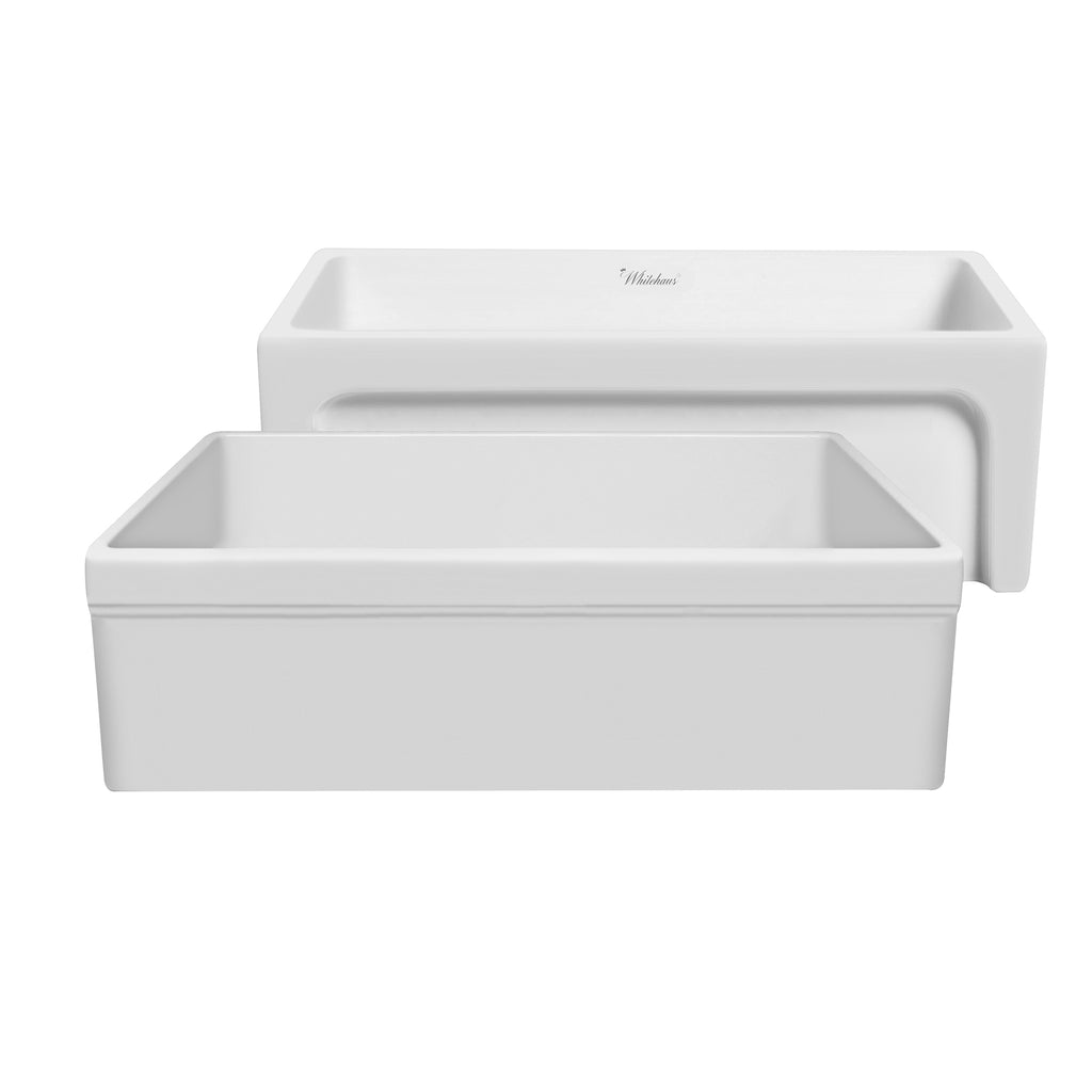 Glencove 30" Reversible Matte Kitchen Fireclay Sink with  Elegant Beveled Front Apron on one side and a Decorative 2" Lip Plain on Opposite Side