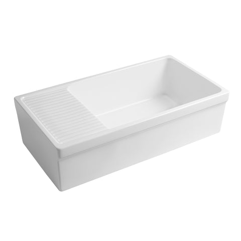 Farmhaus Quatro Alcove Large Reversible Matte Fireclay Kitchen Sink with  Integral Drainboard and a Decorative 2 «" Lip Front Apron on Both Sides