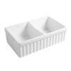 Farmhaus Quatro Alcove Reversible Matte Double Bowl  Fireclay Kitchen Sink with Fluted  2" Lip Front Apron on one Side and a 2 «" Lip Plain on the Opposite Side