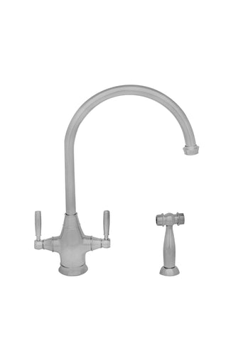 Queenhaus Dual Handle faucet with Long Gooseneck Spout, Solid Lever Handles and Solid Brass Side Spray