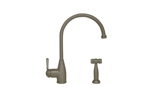 Queenhaus Single Lever Faucet with Long Gooseneck Spout, Porcelain Single Lever Handle and Solid Brass Side Spray