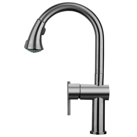 Waterhaus Lead Free Solid Stainless Steel Single-Hole Faucet with Gooseneck Swivel Spout, Pull Down Spray Head and Solid Lever Handle