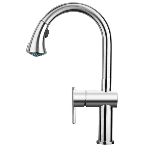Waterhaus Lead Free, Solid Stainless Steel Single-Hole Faucet with Gooseneck Swivel Spout Pull Down Spray Head and Solid Lever Handle