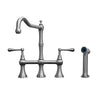 Waterhaus Lead-Free Solid Stainless Steel Bridge Faucet with a Traditional Spout, Lever Handles and Side Spray