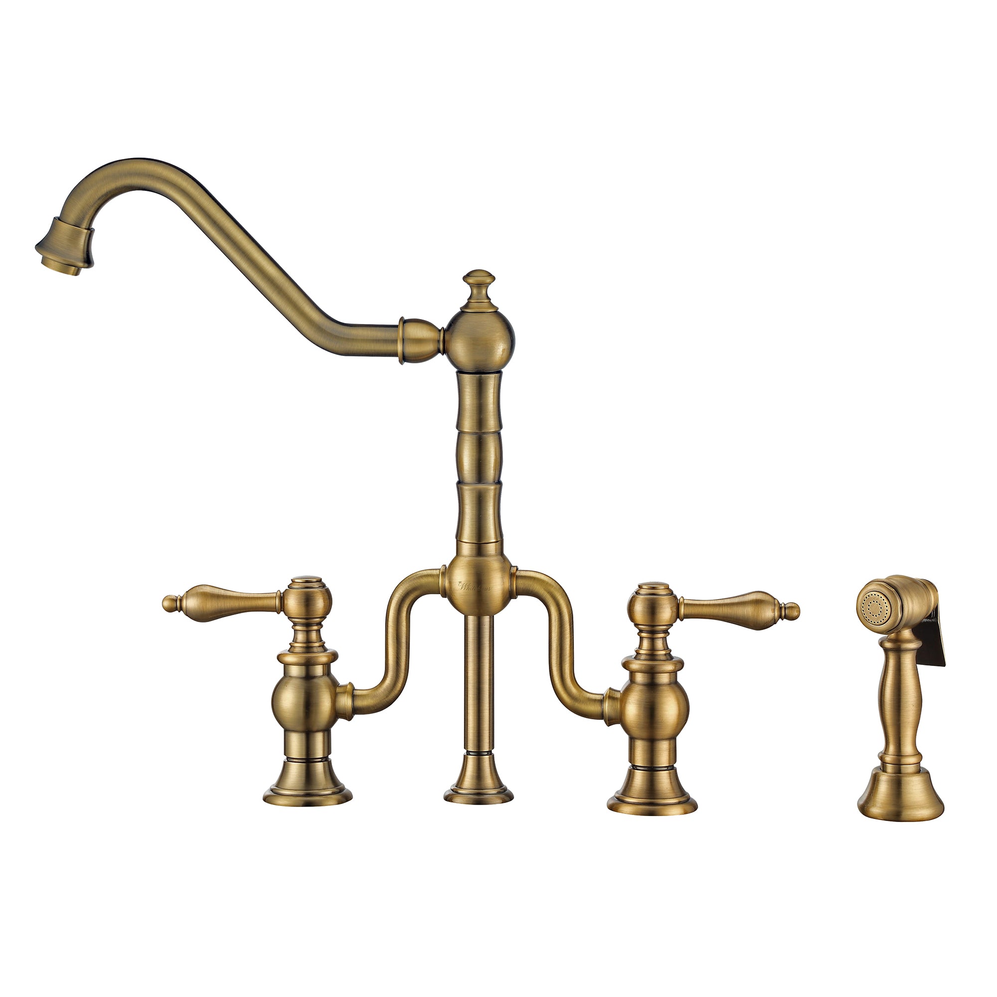 Twisthaus Plus Bridge Faucet with Long Traditional Swivel Spout, Lever Handles and Solid Brass Side Spray