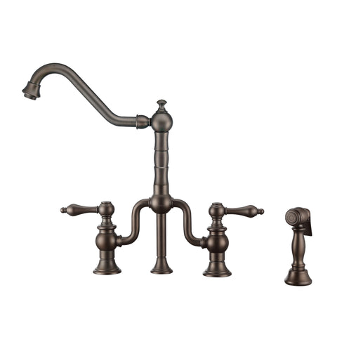 Twisthaus Plus Bridge Faucet with Long Traditional Swivel Spout, Lever Handles and Solid Brass Side Spray