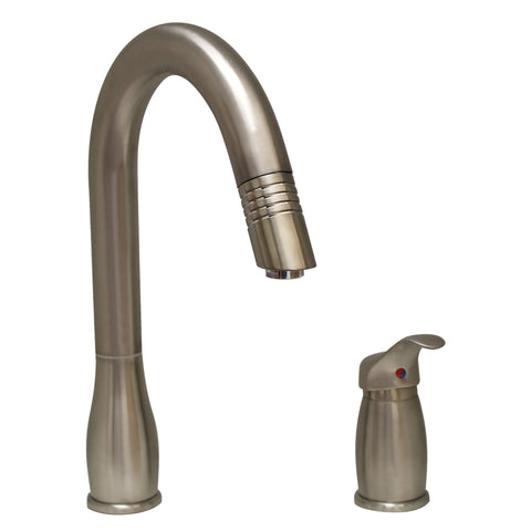 Metrohaus Two Hole Faucet with Independent Single Lever Mixer, Gooseneck Swivel Spout and Pull-Down Spray Head