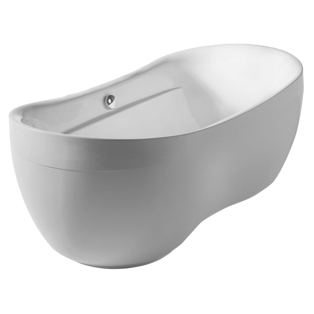 Bathhaus Oval Double Ended Lucite Acrylic Freestanding Bathtub with Curved Rim and a chrome mechanical pop-up waste and chrome center drain with internal overflow