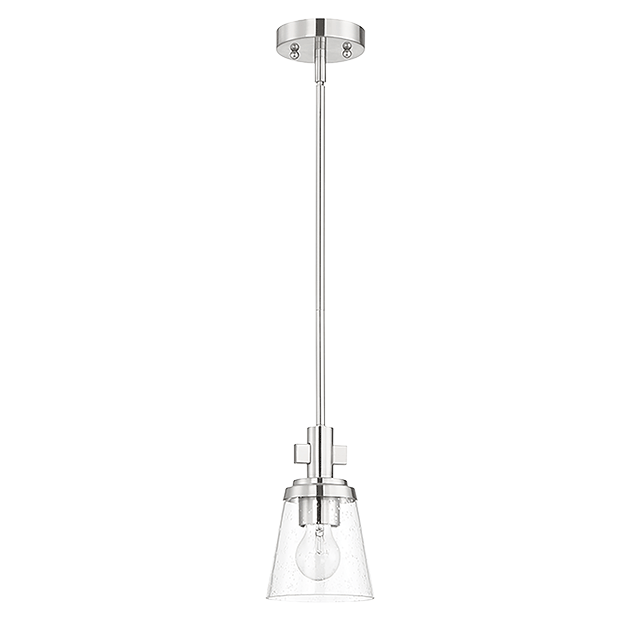 1 Lt Mini Pendant With Cone Shaped Clear Seeded Glass Shade - Bright Satin Nickel