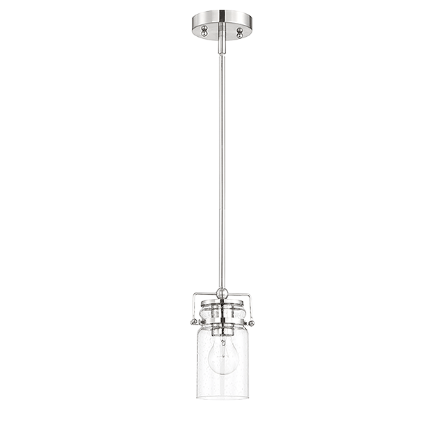 1 Lt Mini Pendant With Clear Seeded Glass Shade - Bright Satin Nickel