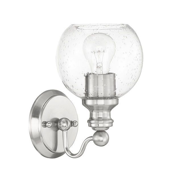 1 Lt Sconce With Clear Seeded Glass Globe Shade - Bright Satin Nickel