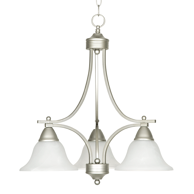 Three Light Down Chandelier - Pewter (Painted)