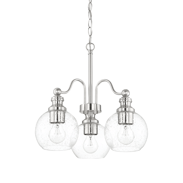 3 Lt Chandelier With Clear Seeded Glass Globe Shades - Bright Satin Nickel