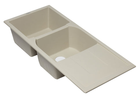 Biscuit 46" Double Bowl Granite Composite Kitchen Sink with Drainboard Sink Alfi 