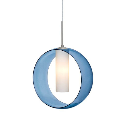 Plato Cord Pendant Blue/Opal Ceiling Besa Lighting Satin Nickel 60W Incandescent E26 