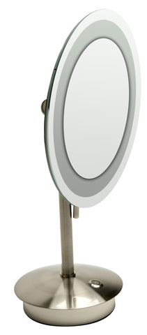 Brushed Nickel Tabletop Round 9" 5x Magnifying Cosmetic Mirror with Light