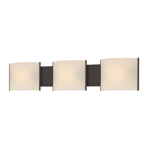 Pannelli 3 Light Vanity In Oil Rubbed Bronze And Hand-Moulded White Opal Glass Wall Elk Lighting 
