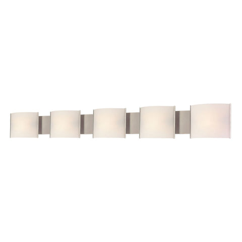 Pannelli 5 Light Vanity In Stainless Steel And Hand-Moulded White Opal Glass Wall Elk Lighting 