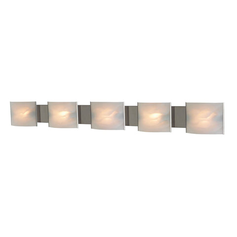 Pannelli 5 Light Vanity In Stainless Steel And Hand-Moulded White Alabaster Glass Wall Elk Lighting 