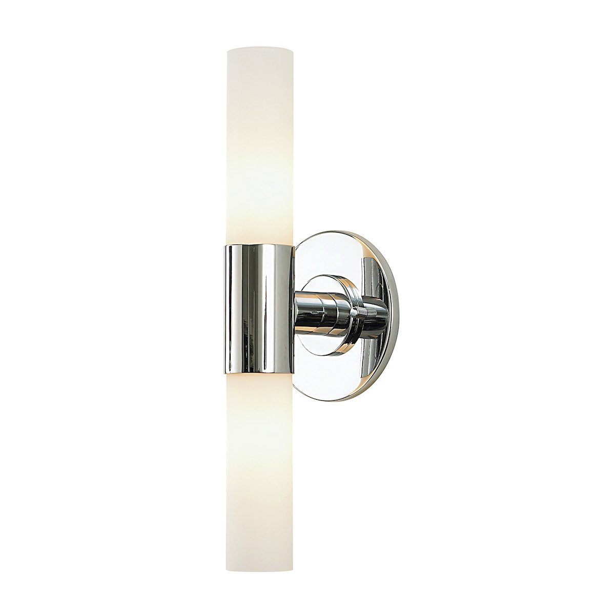 Double Cylinder 2 Light Vanity In Chrome And White Opal Glass Wall Elk Lighting 