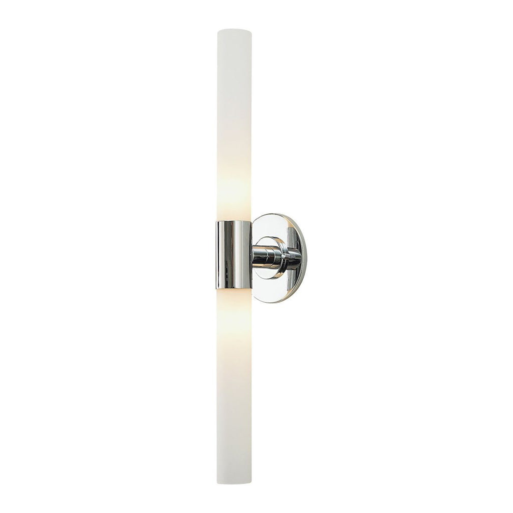 Long Cylinder 2 Light Vanity In Chrome And White Opal Glass Wall Elk Lighting 