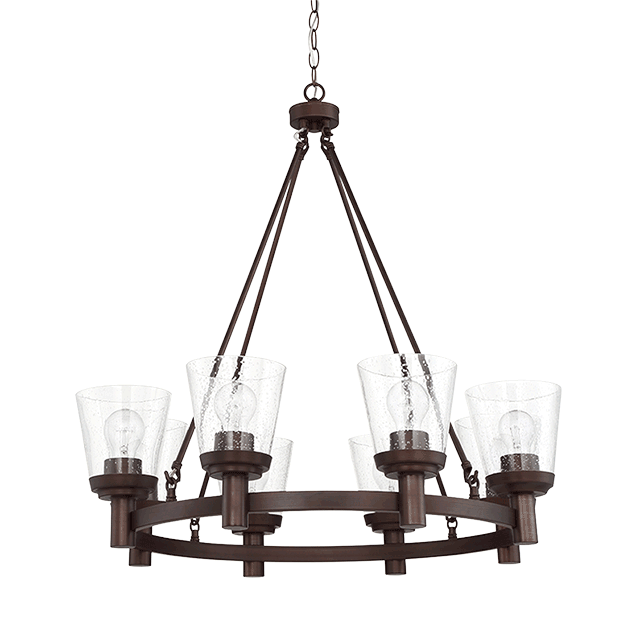 8 Lt Chandelier With Cone Shaped Clear Seeded Glass Shades - Provincial Bronze