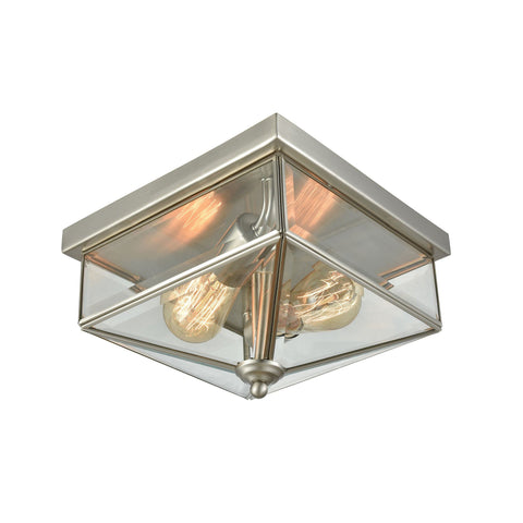 Lankford 2-Light Outdoor Flush in Satin Nickel with Clear Glass Outdoor Lighting Thomas Lighting 