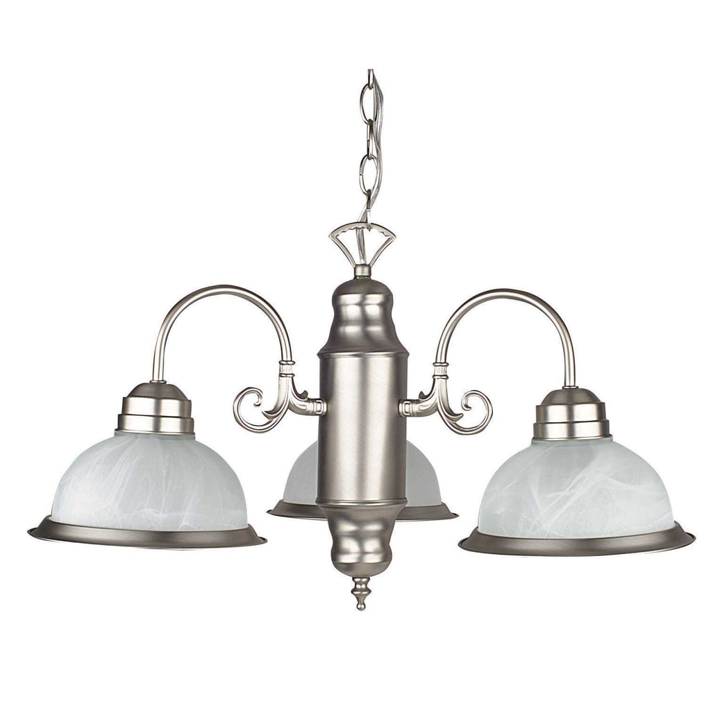 Three Light Down Chandelier - Satin Nickel