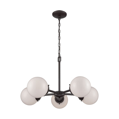 Beckett 5-Light Chandelier in in Oil Rubbed Bronze with Opal White Glass Ceiling Thomas Lighting 