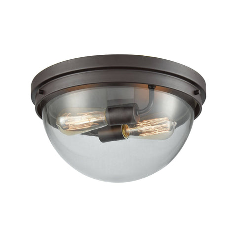 Beckett 2-Light Flush Mount in Oil Rubbed Bronze with Clear Glass Ceiling Thomas Lighting 