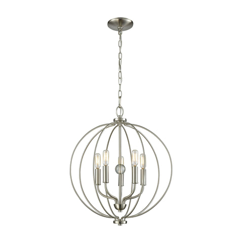 Williamsport 5-Light Chandelier in in Brushed Nickel with Clear Glass Ball Ceiling Thomas Lighting 