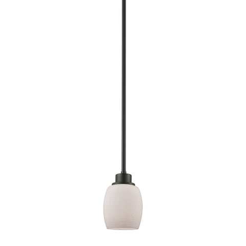 Casual Mission 1-Light Pendant in Oil Rubbed Bronze with White Lined Glass Ceiling Thomas Lighting 