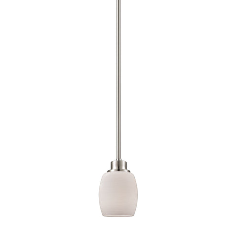 Casual Mission 1-Light Pendant in Brushed Nickel with White Lined Glass Ceiling Thomas Lighting 