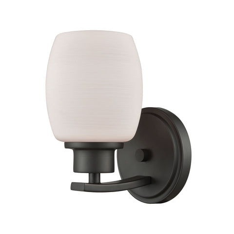 Casual Mission 1-Light Bath Vanity Fixture in Oil Rubbed Bronze with White Lined Glass Wall Thomas Lighting 