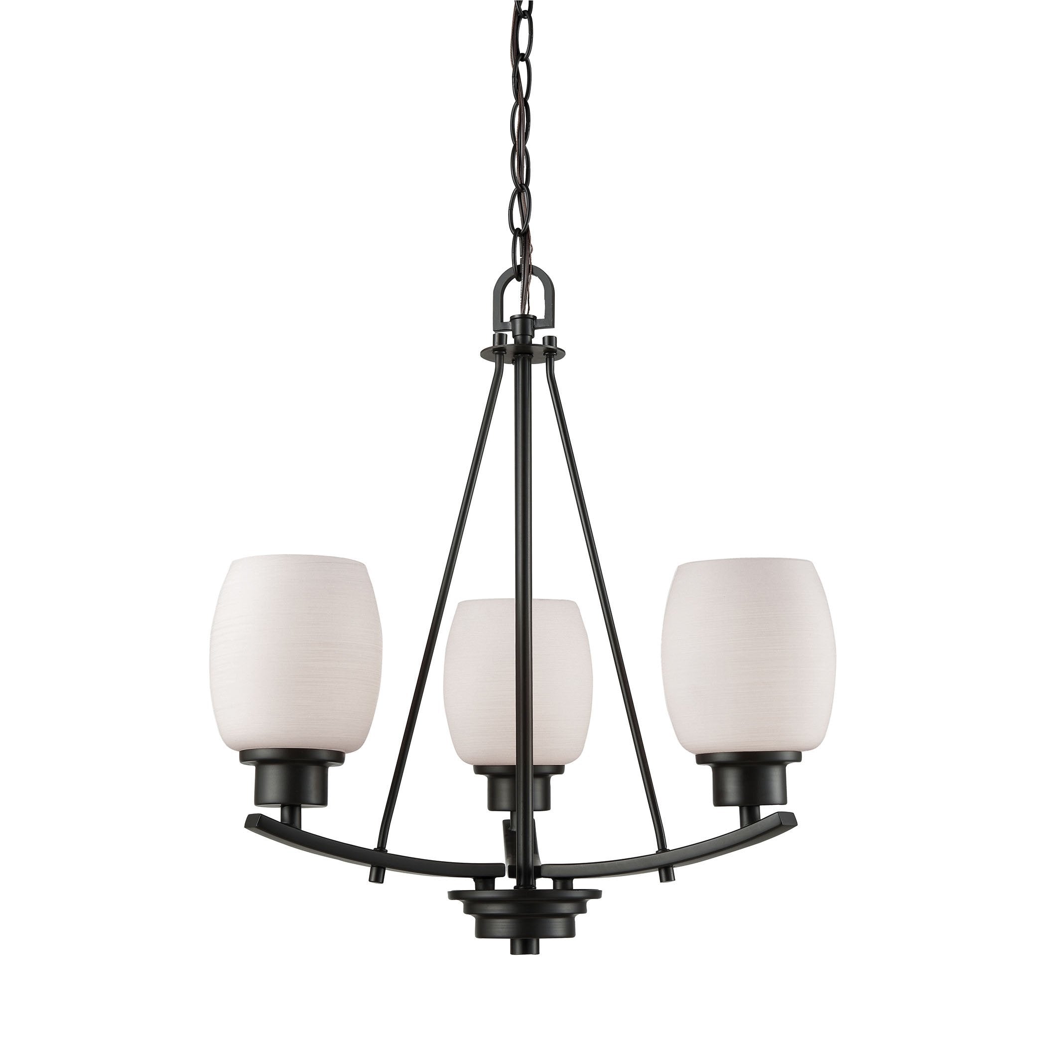 Casual Mission 3-Light Chandelier in in Oil Rubbed Bronze with White Lined Glass Ceiling Thomas Lighting 