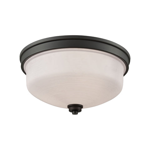 Casual Mission 3-Light Flush in Oil Rubbed Bronze with White Lined Glass Wall Thomas Lighting 