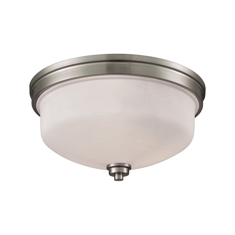 Casual Mission 3-Light Flush in Brushed Nickel with White Lined Glass Wall Thomas Lighting 