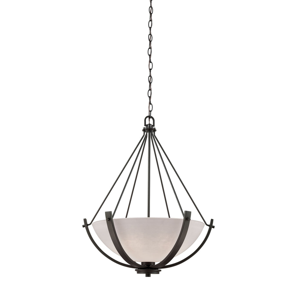 Casual Mission 3-Light Chandelier in in Oil Rubbed Bronze with White Lined Glass Ceiling Thomas Lighting 