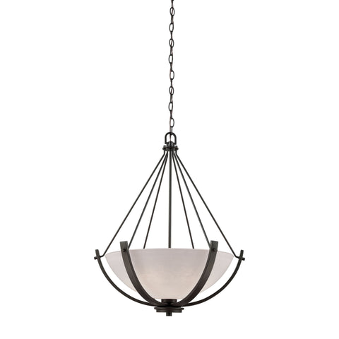 Casual Mission 3-Light Chandelier in in Oil Rubbed Bronze with White Lined Glass Ceiling Thomas Lighting 