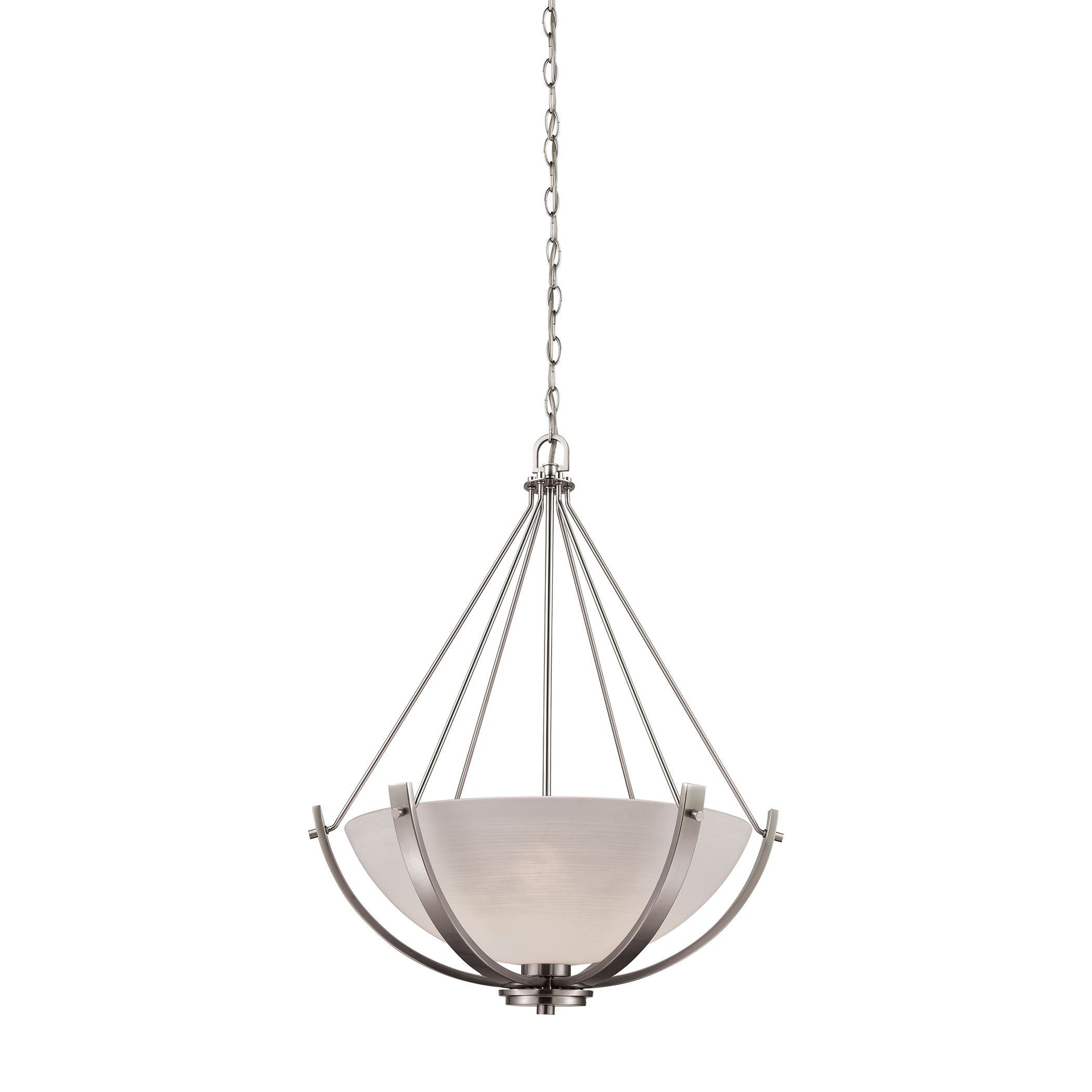 Casual Mission 3-Light Chandelier in in Brushed Nickel with White Lined Glass Ceiling Thomas Lighting 