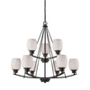 Casual Mission 9-Light Chandelier in in Oil Rubbed Bronze with White Lined Glass Ceiling Thomas Lighting 