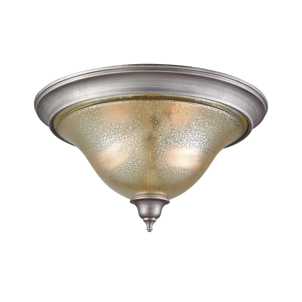 Georgetown 2-Light Flush Mount in Weathered Zinc with Mercury Glass Ceiling Thomas Lighting 
