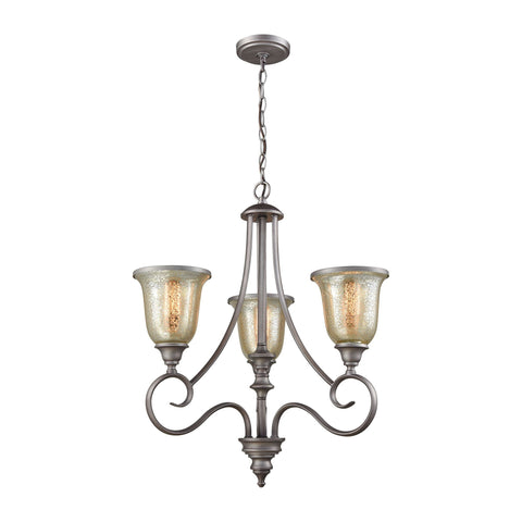 Georgetown 3-Light Chandelier in in Weathered Zinc with Mercury Glass Ceiling Thomas Lighting 