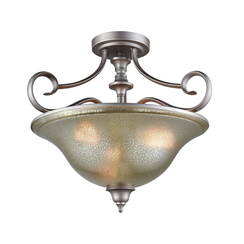 Georgetown 3-Light Semi Flush Mount in Weathered Zinc with Mercury Glass Ceiling Thomas Lighting 